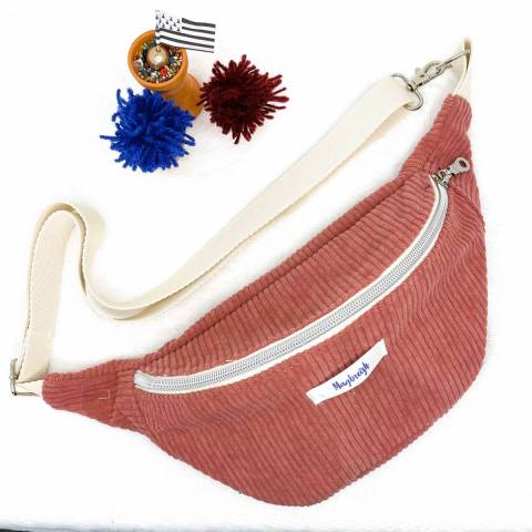 Sac Banane en Velours Côtelé – Création Artisanale Bretonne vieux rose