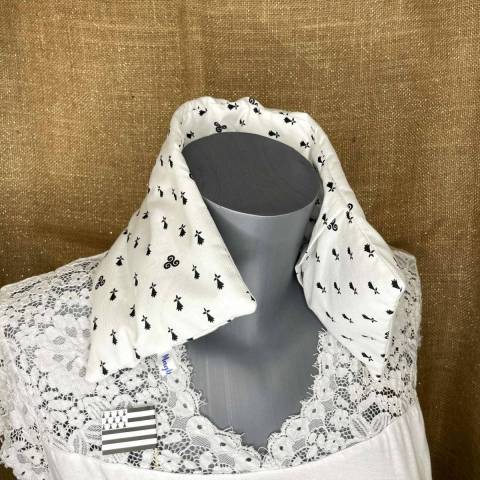 Bouillotte sèche cervicale - graines de lin bio - motifs bretons Blanc