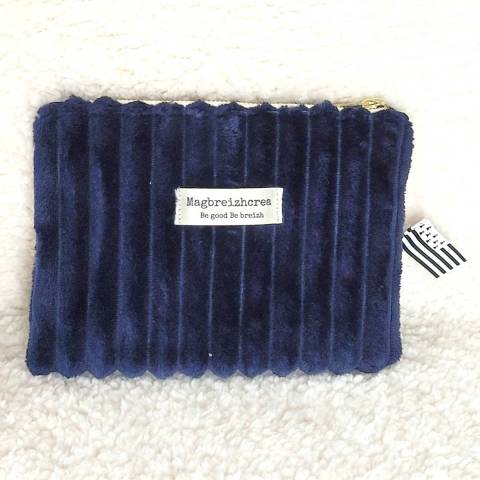 Petite pochette plate zippe bleu