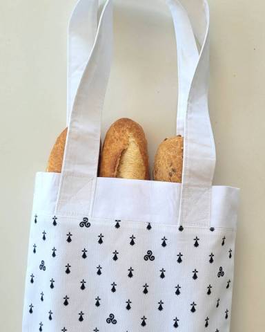 Sac à baguette/ pain doublé. Conservation zéro déchet blanc