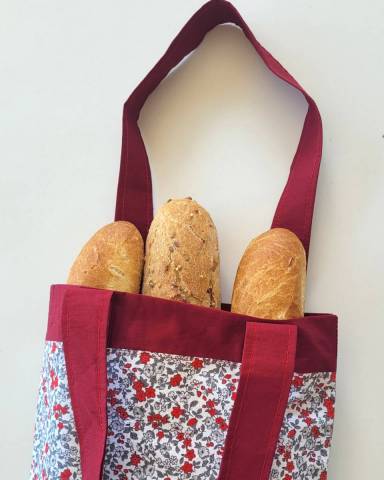 Sac à baguette/ pain doublé. Conservation zéro déchet rouge